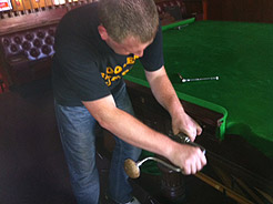Example of cloth replacement on snooker table