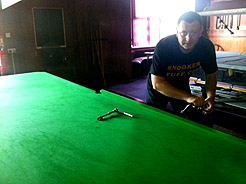 Further example of cloth replacement on snooker table