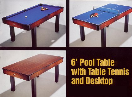 6 foot Pool Table with Table Tennis and Desktop (Ref. BBT21D-ROSE)